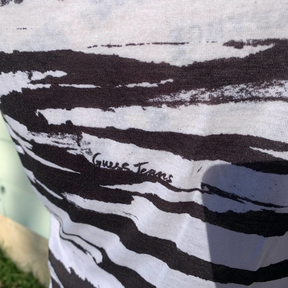 Guess white and black Zebra Print see through sequin thick strap Tank top - Picture 8 of 9